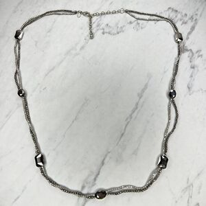 Chico's Silver Tone Double Strand Beaded Long Necklace